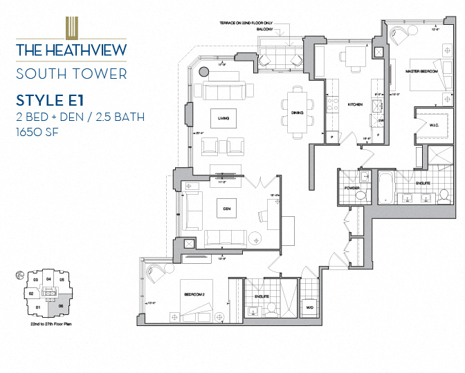 The Heathview South Tower - 2 BED – DEN – 2.5 BATH - 1650 SF – Apartment